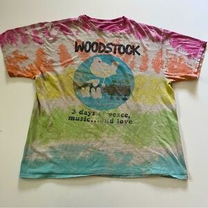 Tie Dye Woodstock Music Tour Liquid Blue T Shirt Size XL Band Colorful Tee